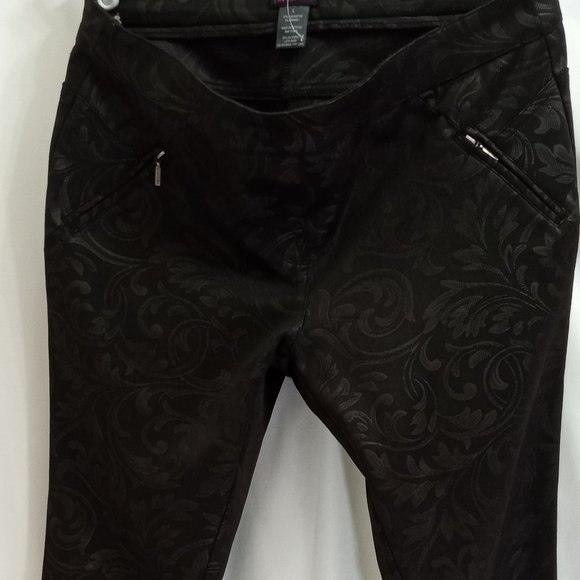 Flirtatious Brand Women's Size L Pull-On Pants Black Silver Embossed - Picture 1 of 14